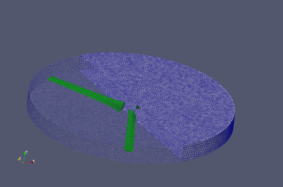 Arbitrarily unstructured sliding interface mesh. (Half of the interface is made transluscent to show the enclosed blades)