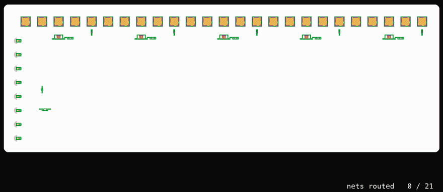 The 21 optical nets of the transmitter routed one after the other
